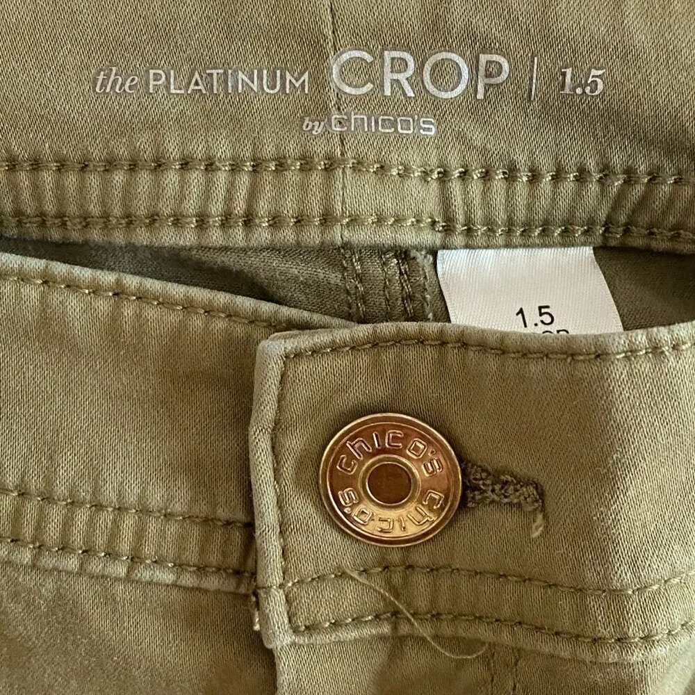 Chico's jeans Women's 1.5 olive green cropped stretch comfortable versatile